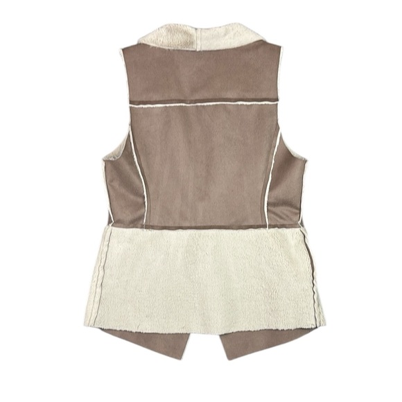 Chico's Tan and Cream Open Front Vest Textured Shawl Collar Sherpa/Suede Medium - Picture 6 of 7